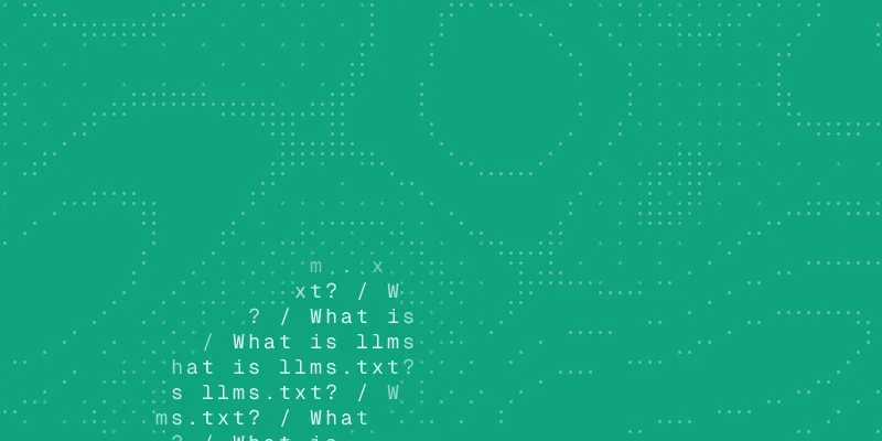Glossary guide cover: a chat window asking "What is llms.txt?"