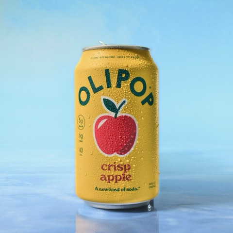 Olipop ad: a can of crisp apple Olipop